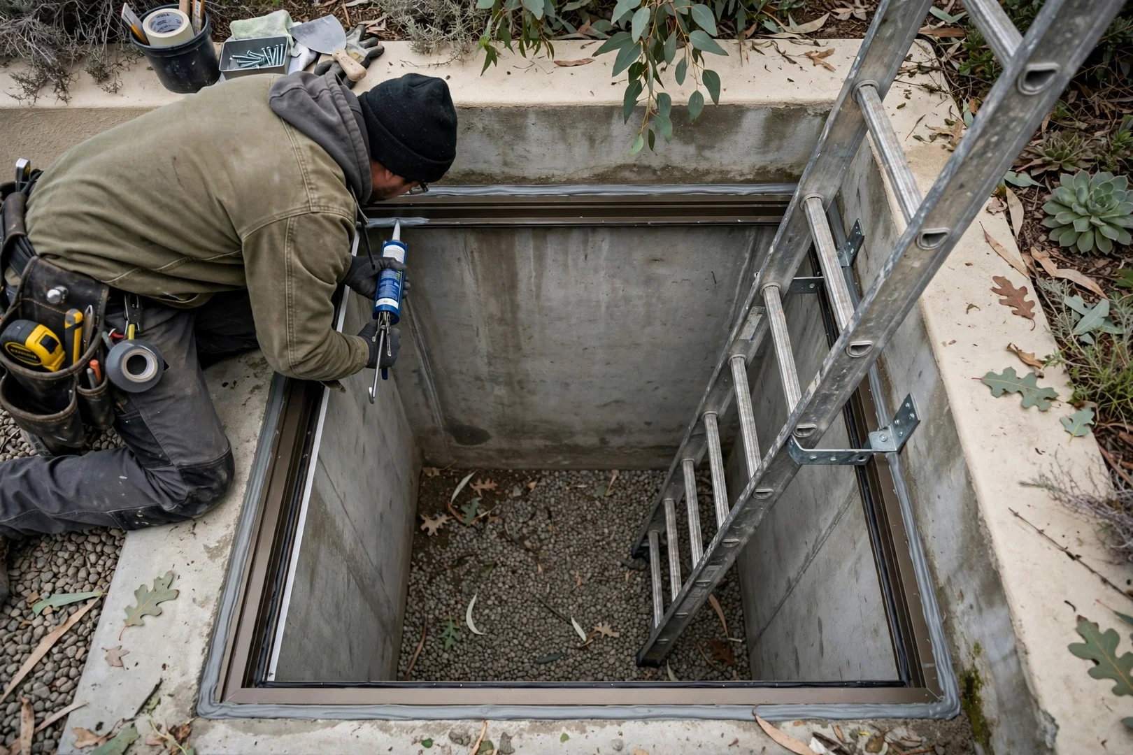 Deep Window Well With Code-Required Egress Ladder