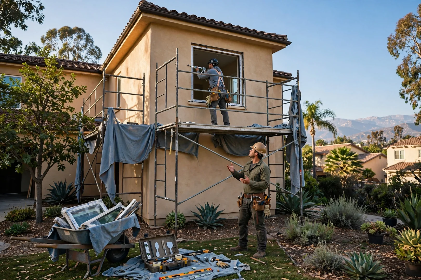 Second-Story Bedroom Windows With Scaffold Access