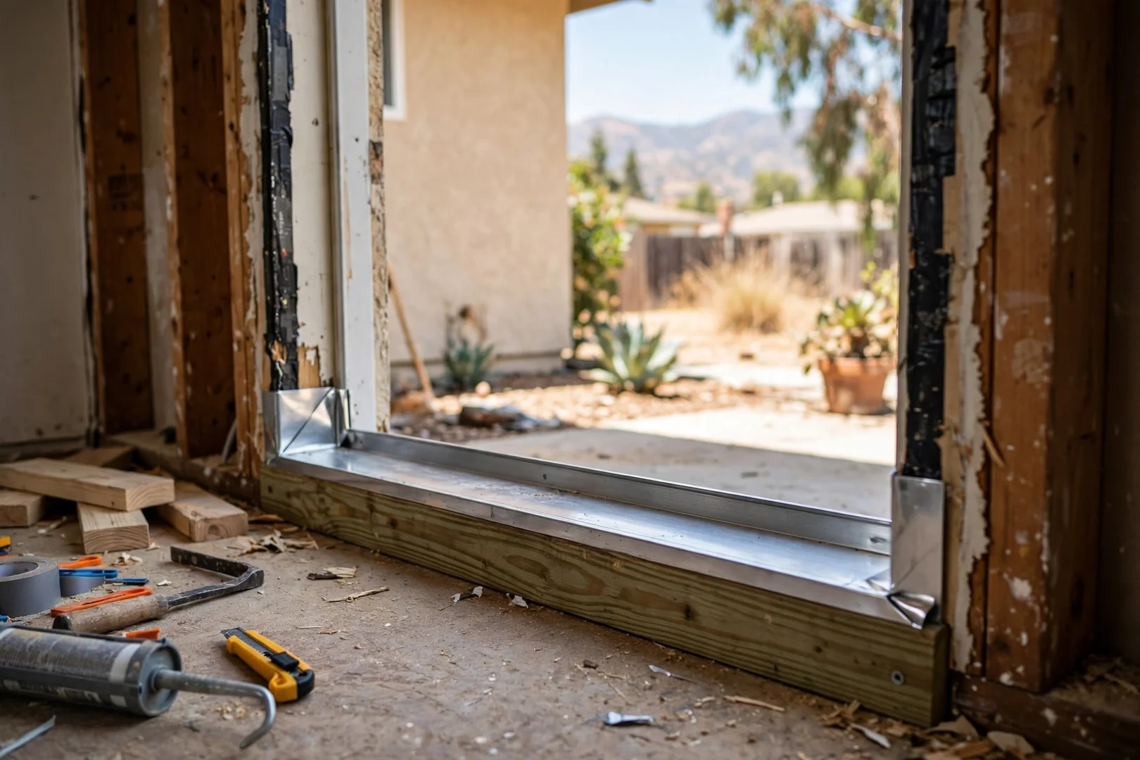 Rotted Sill Plate Repair Under an Old Patio Door