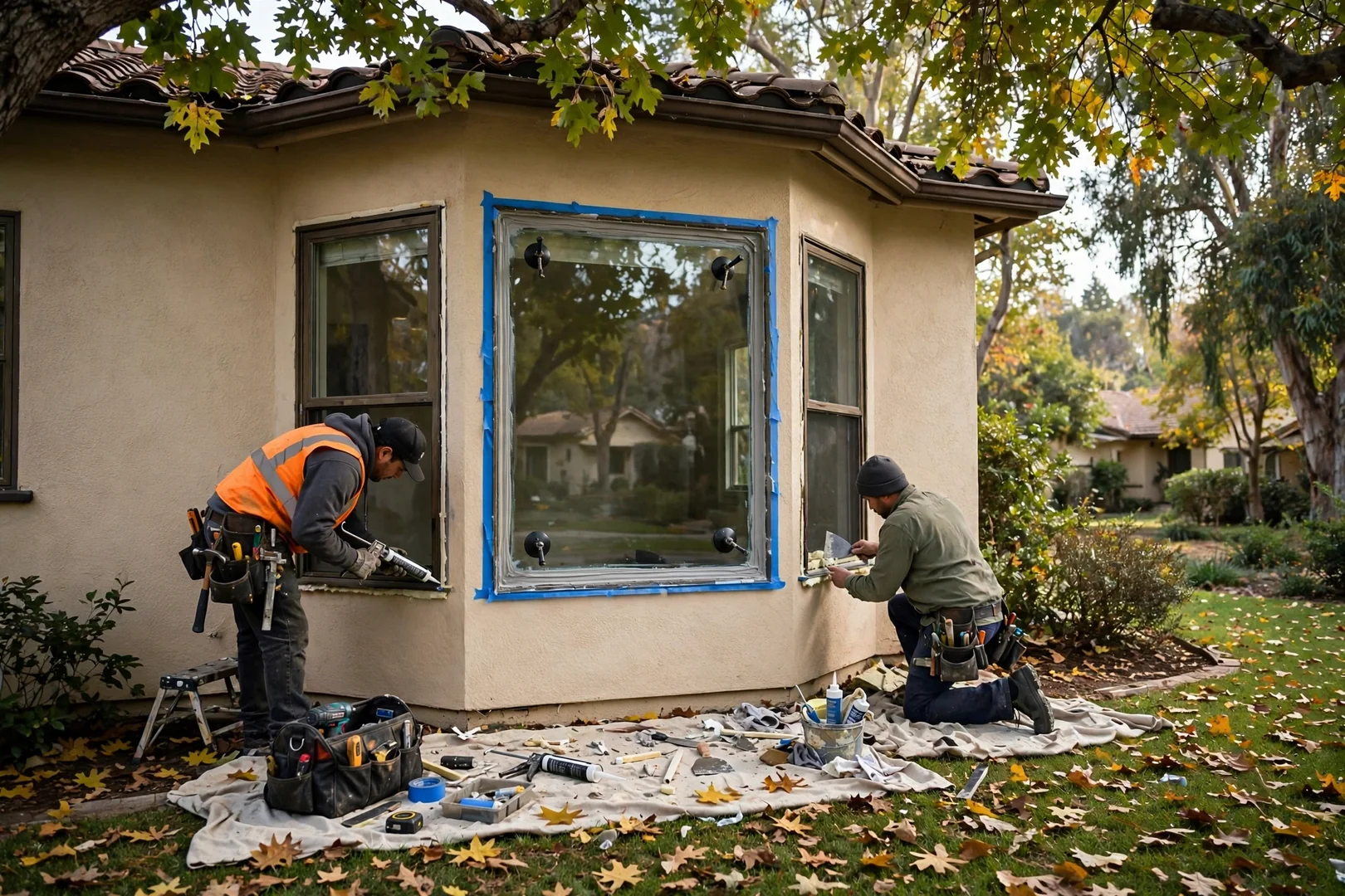 Bay Window Center Pane Replacement Near Tree Cover