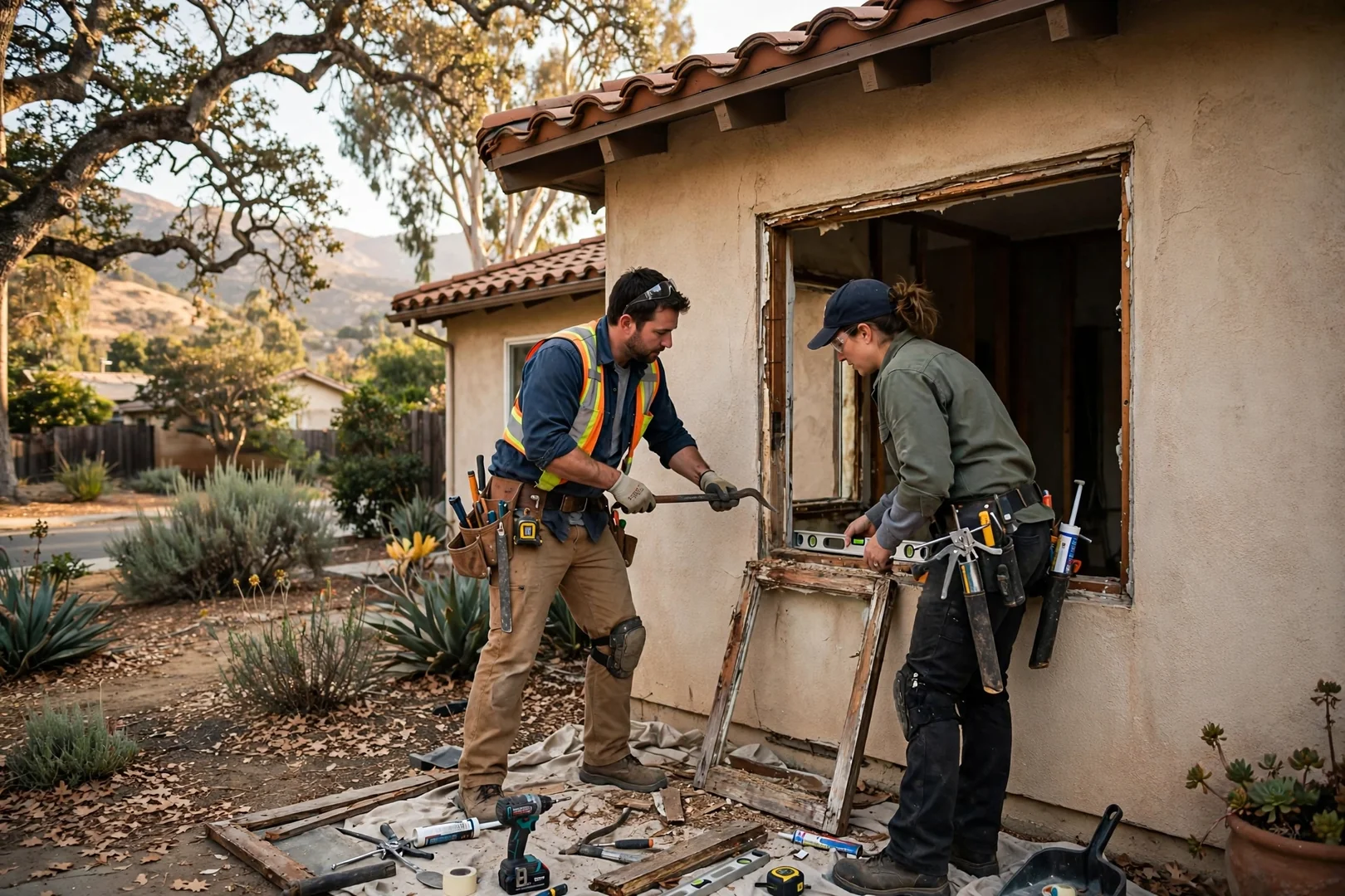 Technician servicing a double hung sash balance during a window repair in Arcadia