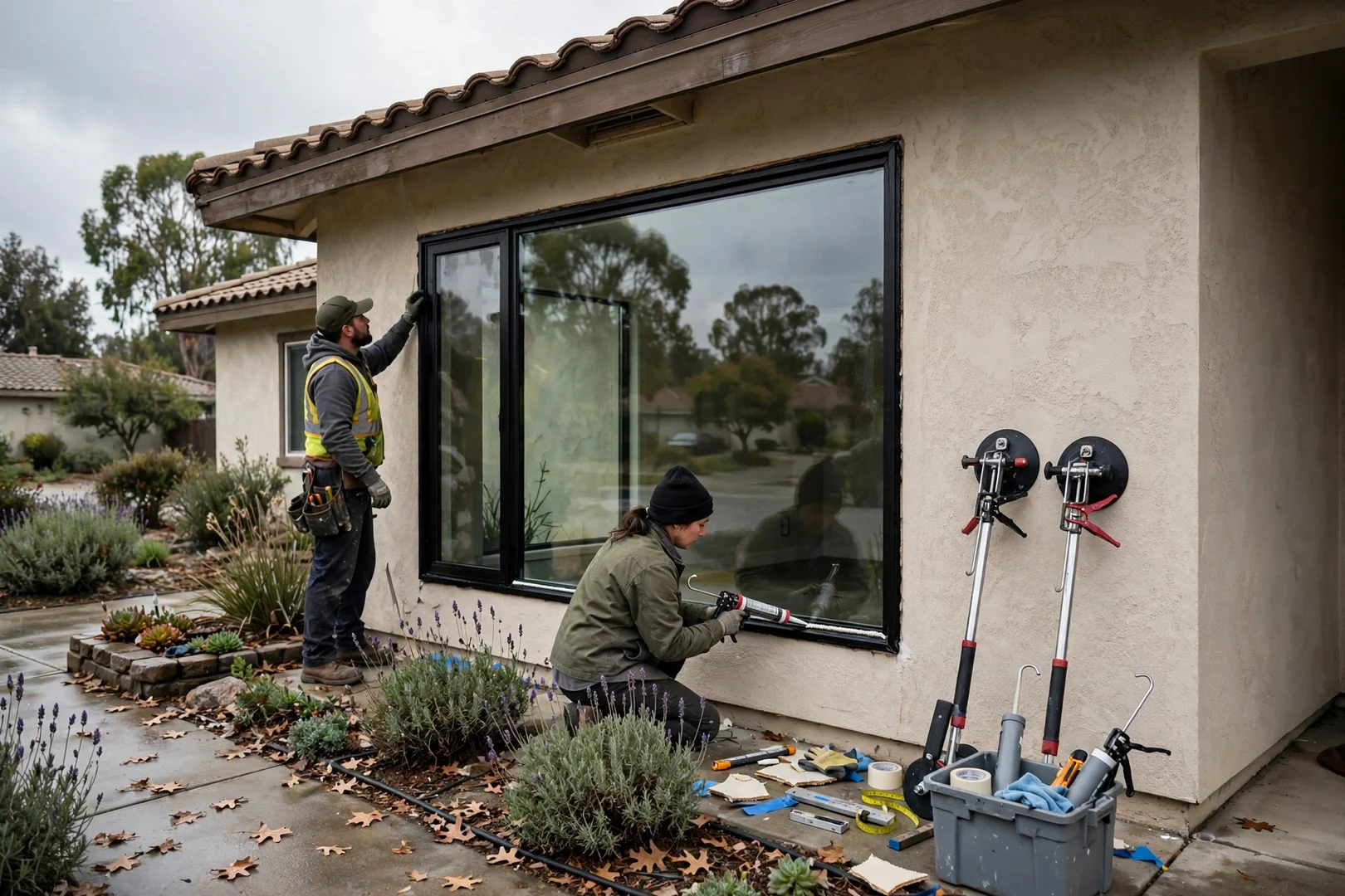 Cracked Picture Window Pane Replaced After Storm Debris Impact